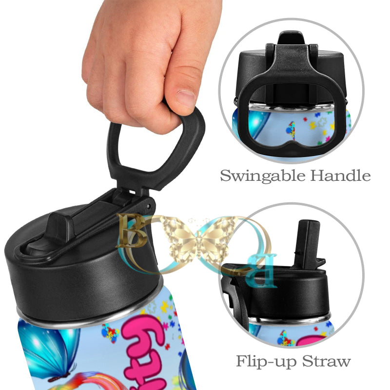 Eturnity Personalized Cup Kids Water Bottle With Straw Lid (12 Oz)